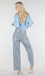 Lichtblauwe High Waist Wide Leg Jeans met Rafelige Onderkant