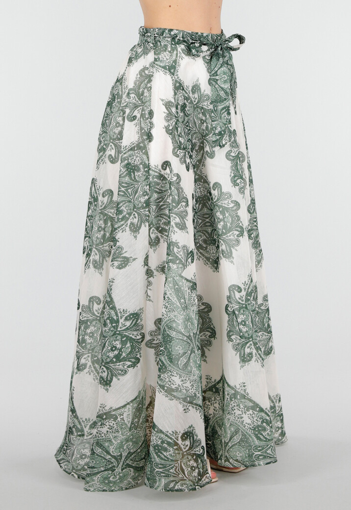 Groene Maxi Rok met Paisley Print en Strikceintuur