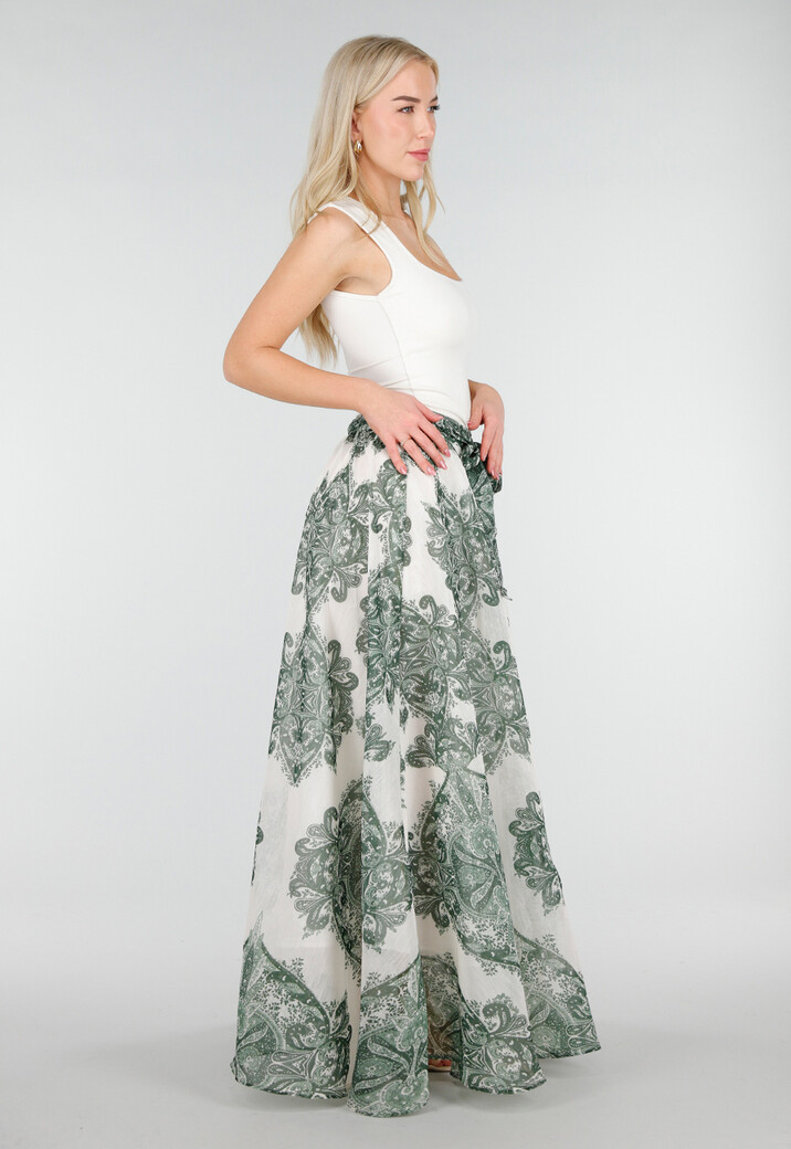 Groene Maxi Rok met Paisley Print en Strikceintuur