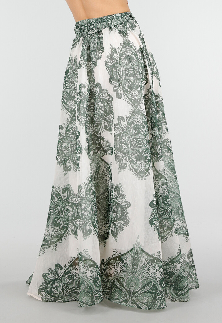 Groene Maxi Rok met Paisley Print en Strikceintuur