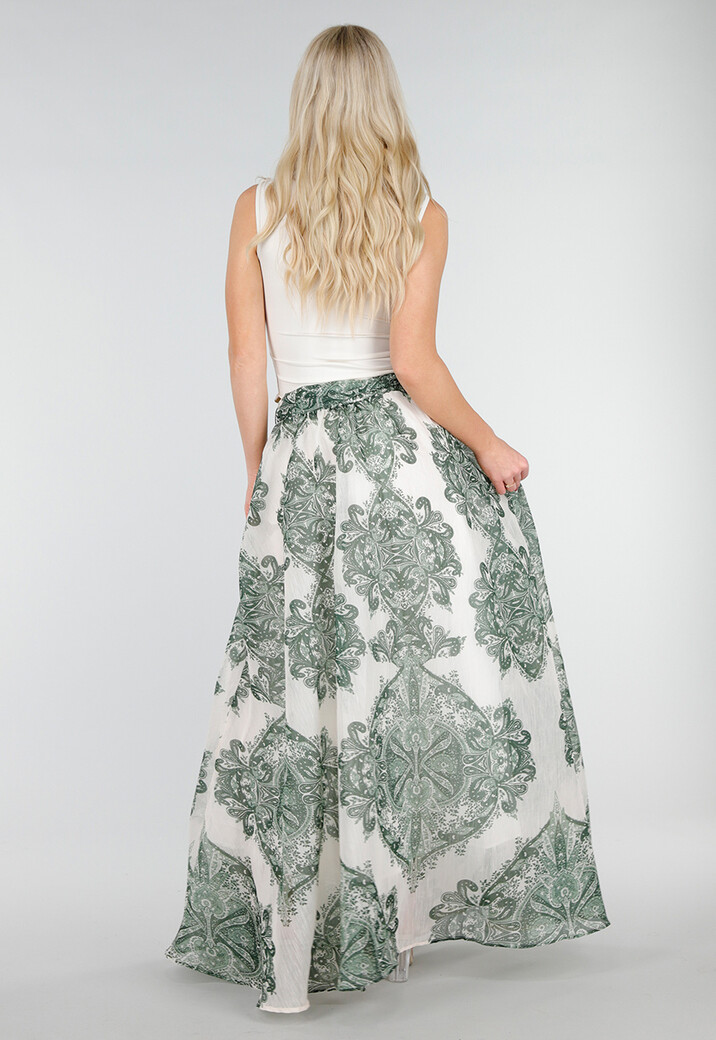 Groene Maxi Rok met Paisley Print en Strikceintuur