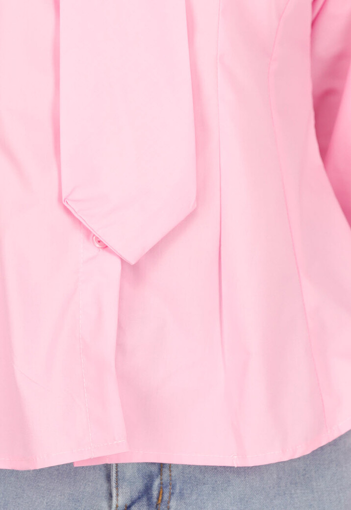 Roze Blouse met Lange Mouwen en Stropdasdetail