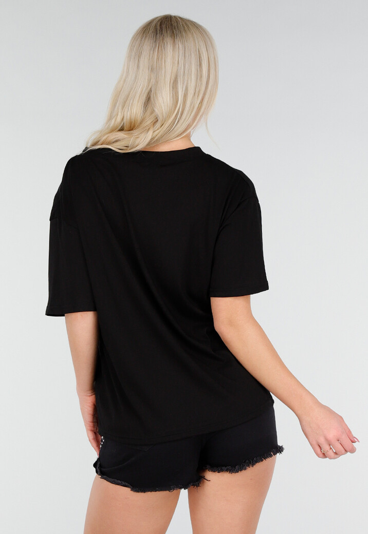 Zwart Katoenen T Shirt met V Hals en Korte Mouwen