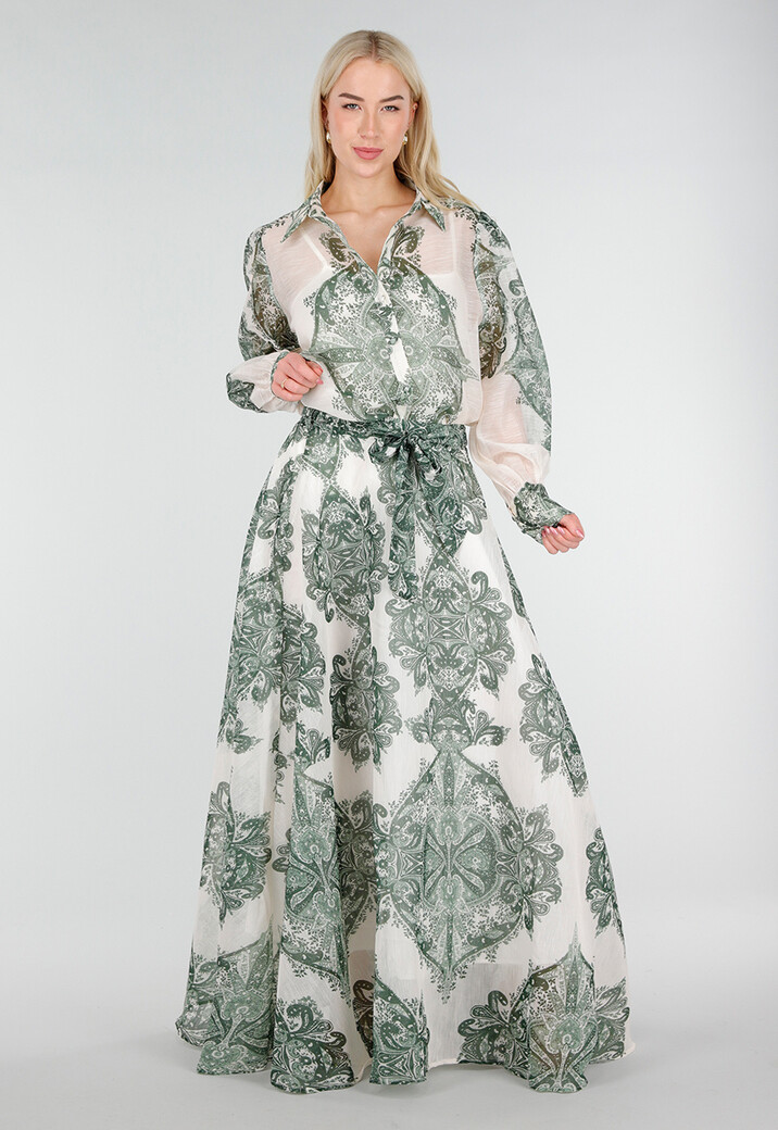 Groene Semi-Transparante Blouse met Paisley Print