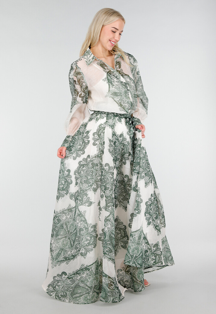 Groene Semi-Transparante Blouse met Paisley Print