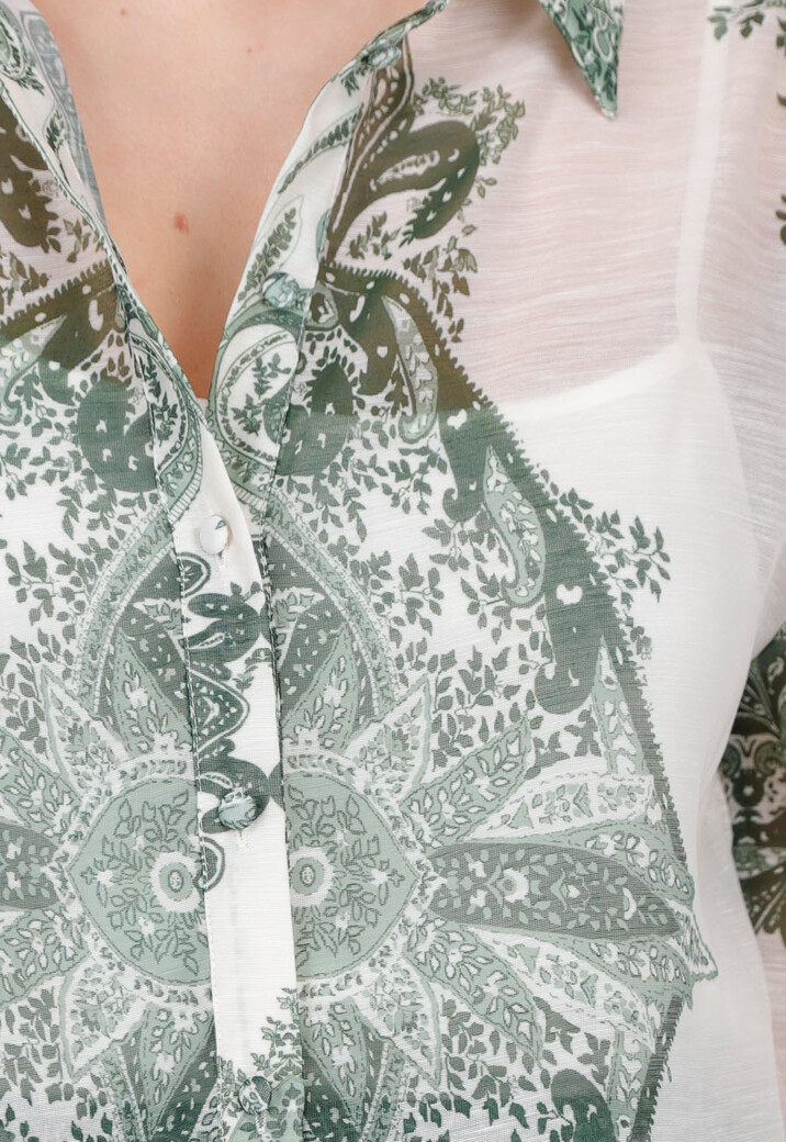 Groene Semi-Transparante Blouse met Paisley Print