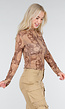 Bruine Semi-Transparante Mesh Top met Paisley Print