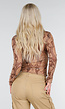Bruine Semi-Transparante Mesh Top met Paisley Print