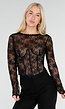 Zwarte Kanten Korset Top met Lange Mouwen en Stretch