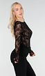 Zwarte Kanten Korset Top met Lange Mouwen en Stretch