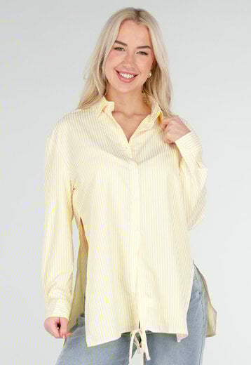 Gele Gestreepte Blouse met Strikdetail