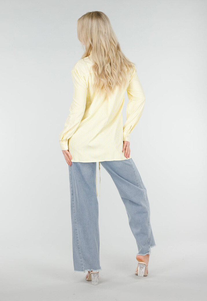 Butter Yellow Gestreepte Blouse met Lange Mouwen en Strikdetail
