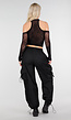 Zwarte Fishnet Halter Crop Top met Cut Out en Open Schouders