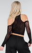 Zwarte Fishnet Halter Crop Top met Cut Out en Open Schouders