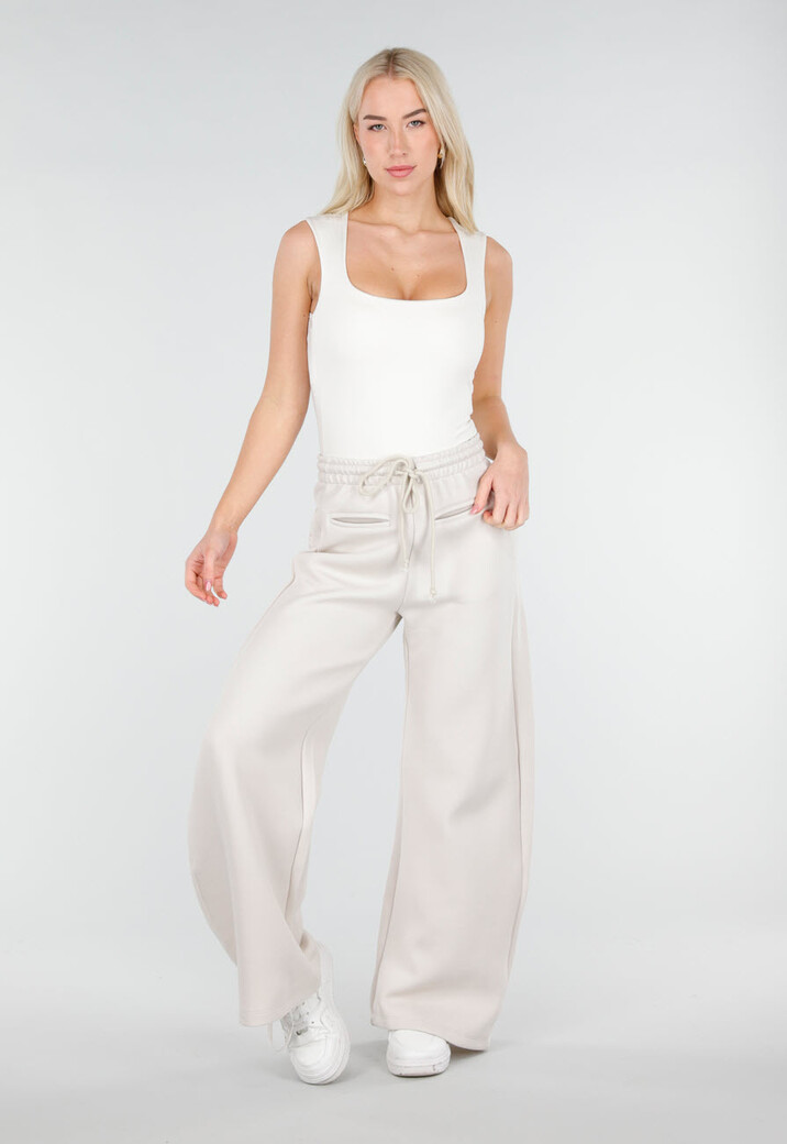 Gebroken Witte Body met Vierkante Hals en Stretch