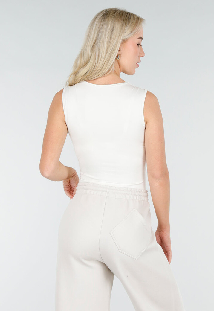 Gebroken Witte Body met Vierkante Hals en Stretch