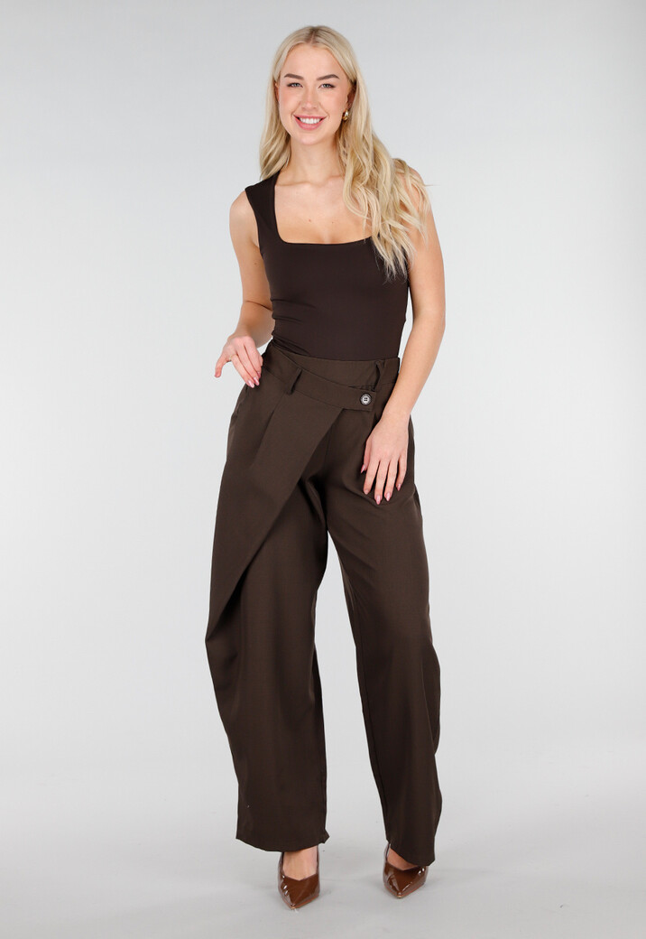 Bruine Body met Vierkante Hals en Brede Bandjes