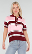 Roze en Bordeauxrode Gestreepte Polo Top met Korte Mouwen