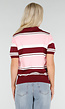 Roze en Bordeauxrode Gestreepte Polo Top met Korte Mouwen