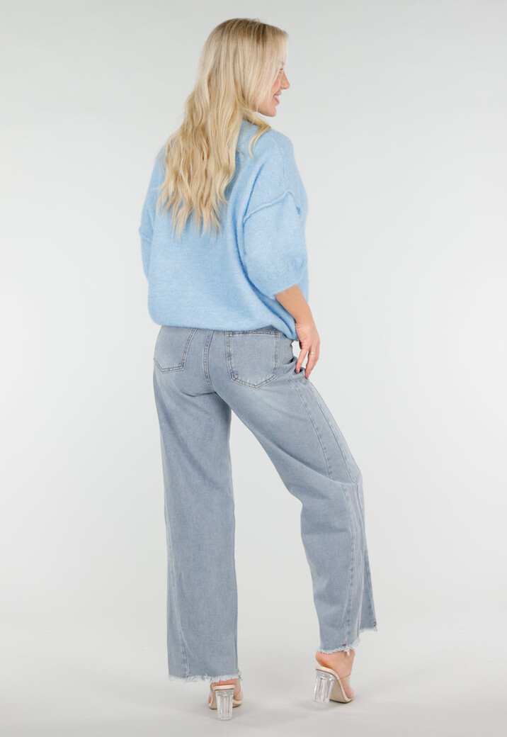 Lichtblauwe Zachte Trui met Halflange Pofmouwen