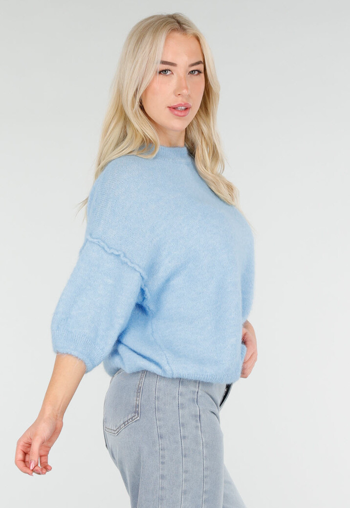 Lichtblauwe Zachte Trui met Halflange Pofmouwen