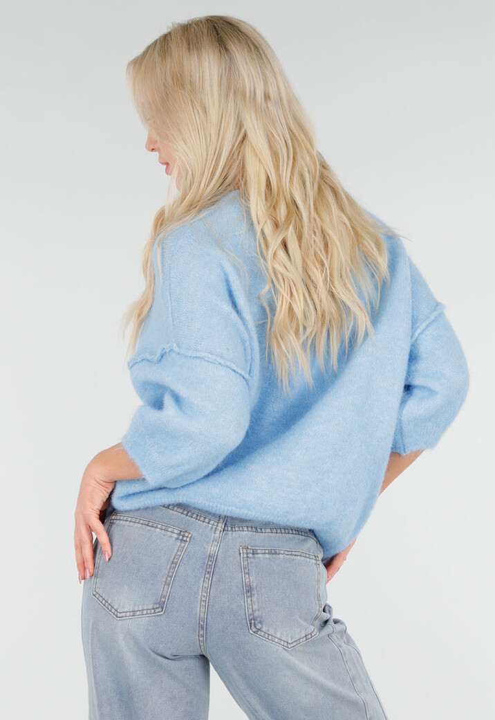 Lichtblauwe Zachte Trui met Halflange Pofmouwen