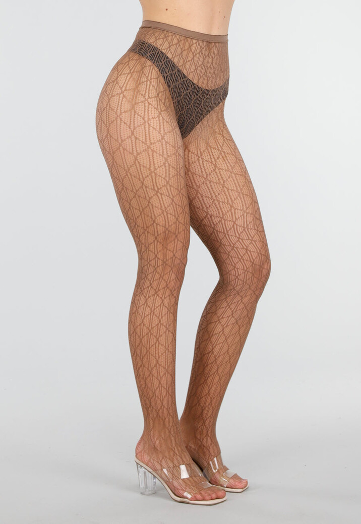 Bruine Fishnet Panty met Fijn Geometrisch Netpatroon
