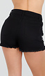Zwarte Denim Short met Strass Steentjes en Rafelrand