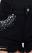 Zwarte Denim Short met Strass Steentjes en Rafelrand