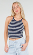 Blauwe Gestreepte Cropped Halter Top met Pads en Stretch