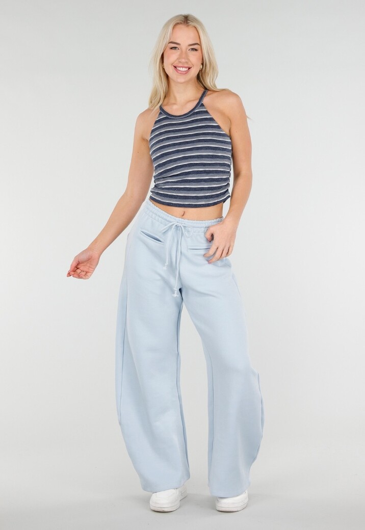 Blauwe Gestreepte Cropped Halter Top met Pads en Stretch
