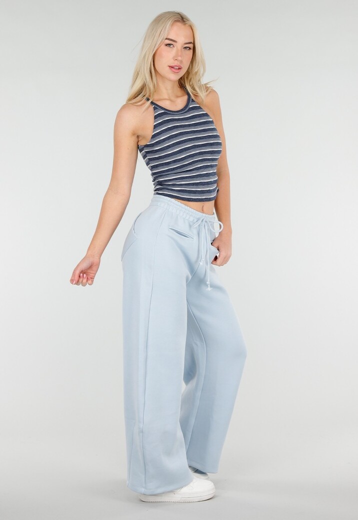 Blauwe Gestreepte Cropped Halter Top met Pads en Stretch