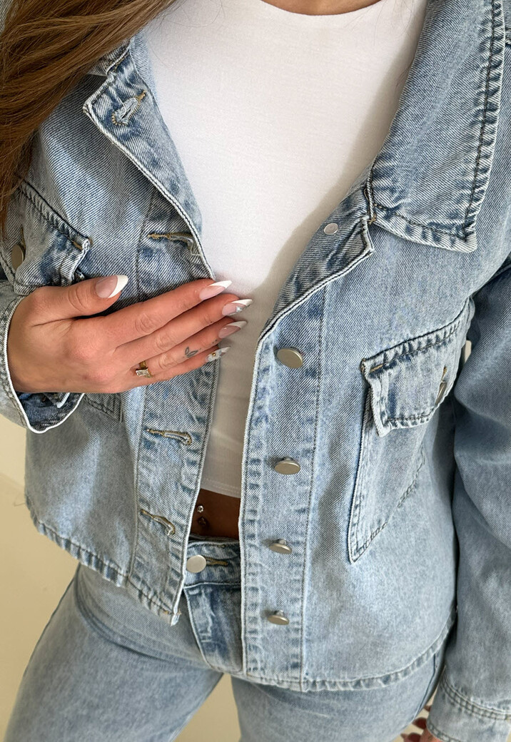 Denim Blouse met Wassing en Borstzakken