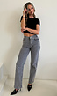 Grijze High Waist Straight Jeans met Licht Gewassen Look