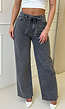 Grijze Wide Leg Jeans met Hoge Taille en Striksluiting