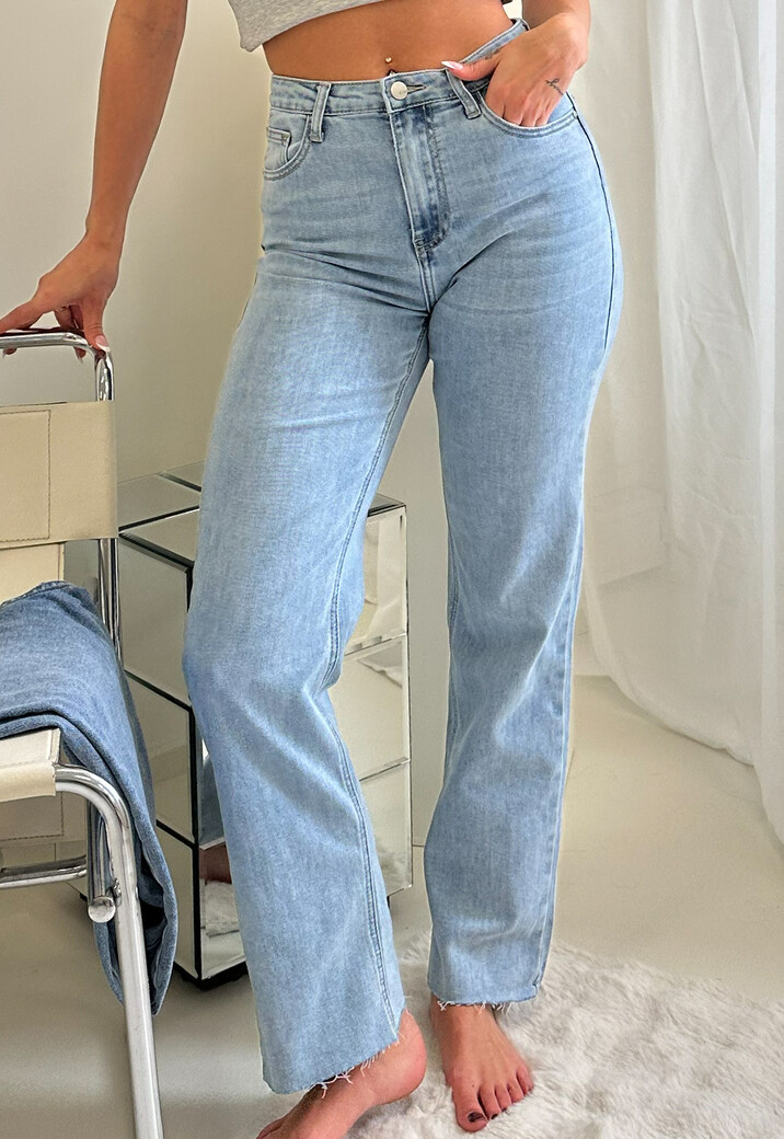 Lichtblauwe High Waist Straight Leg Jeans