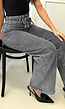 Grijze Wide Leg Stretch Jeans met Hoge Taille en Strikceintuur