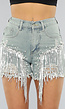 Denim Short met Fringe en Elastische Taille