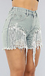Denim Short met Fringe en Elastische Taille