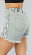 Denim Short met Fringe en Elastische Taille