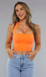 Oranje Sporttop met Vierkante Hals en Strikdetail