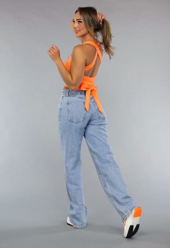 Oranje Sporttop met Vierkante Hals en Strikdetail