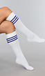 Sporty Witte Kousen met Blauwe Strepen