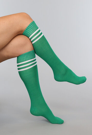Sporty Groene Kousen met Witte Strepen