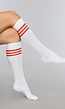 Sporty Witte Kousen met Rode Strepen