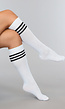 Sporty Witte Kousen met Zwarte Strepen