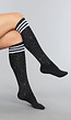 Zwarte Strass Sokken met Witte Strepen