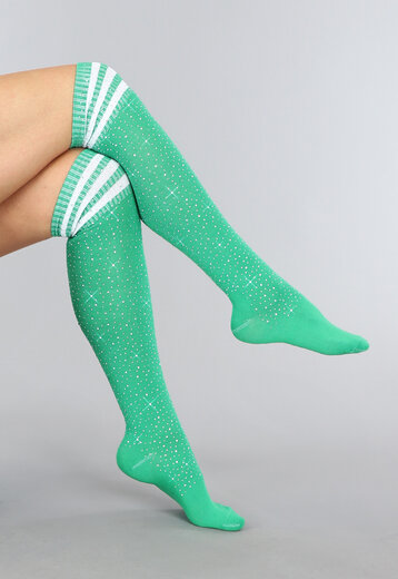 Groene Strass Sokken met Witte Strepen