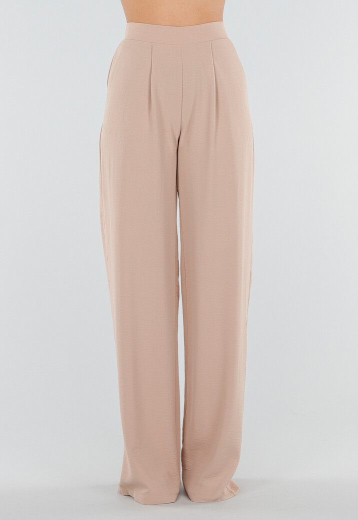 High Waist Beige Linnen Look Tall Broek met Tailleband
