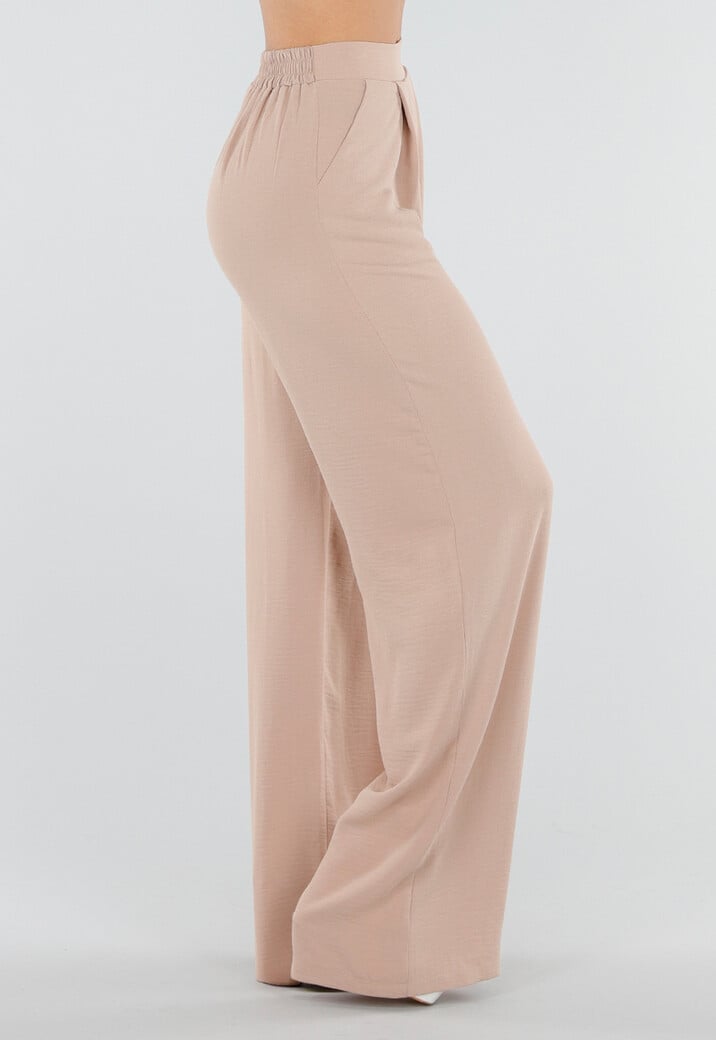 High Waist Beige Linnen Look Tall Broek met Tailleband